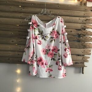 Show Me Your MuMu cutout top/blouse M Brie garden floral pink white